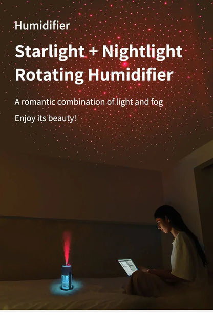 Shakes Head Desktop Portable Humidifier New Projection Starry Sky Top USB Heavy Fog Vehicle New Rotating Aromatherapy Machine - WILKYs