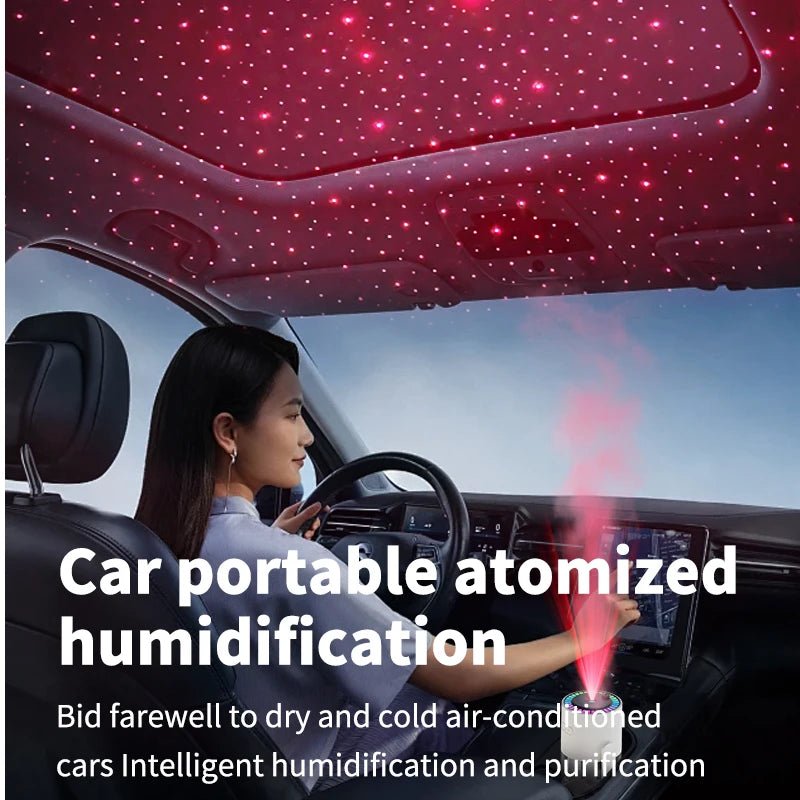 Shakes Head Desktop Portable Humidifier New Projection Starry Sky Top USB Heavy Fog Vehicle New Rotating Aromatherapy Machine - WILKYs