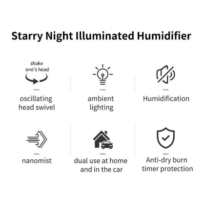 Shakes Head Desktop Portable Humidifier New Projection Starry Sky Top USB Heavy Fog Vehicle New Rotating Aromatherapy Machine - WILKYs