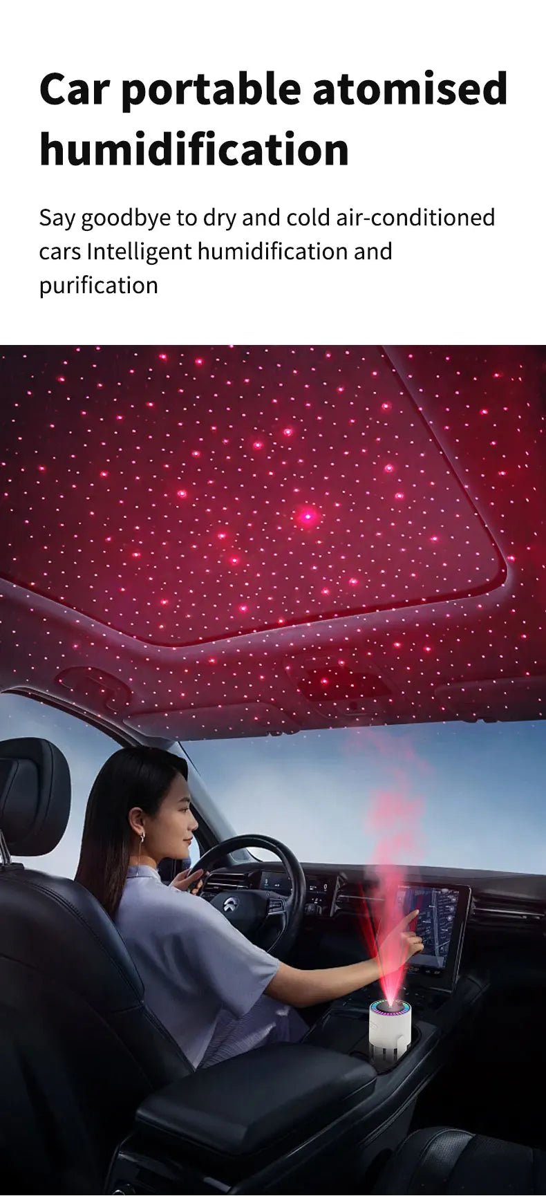 Shakes Head Desktop Portable Humidifier New Projection Starry Sky Top USB Heavy Fog Vehicle New Rotating Aromatherapy Machine - WILKYs