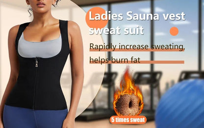 Sleeveless Sauna Suit with Zipper Women Waist Trainer Vest Sweat Tank Top Shaper Tummy Control Weight Loss Ladies Gym Clothing - WILKYs