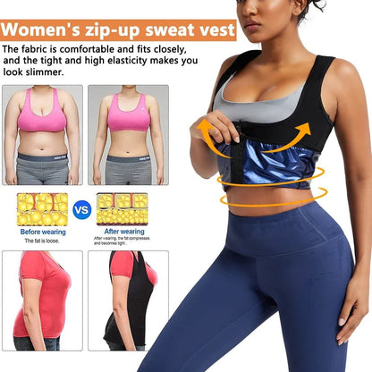 Sleeveless Sauna Suit with Zipper Women Waist Trainer Vest Sweat Tank Top Shaper Tummy Control Weight Loss Ladies Gym Clothing - WILKYs