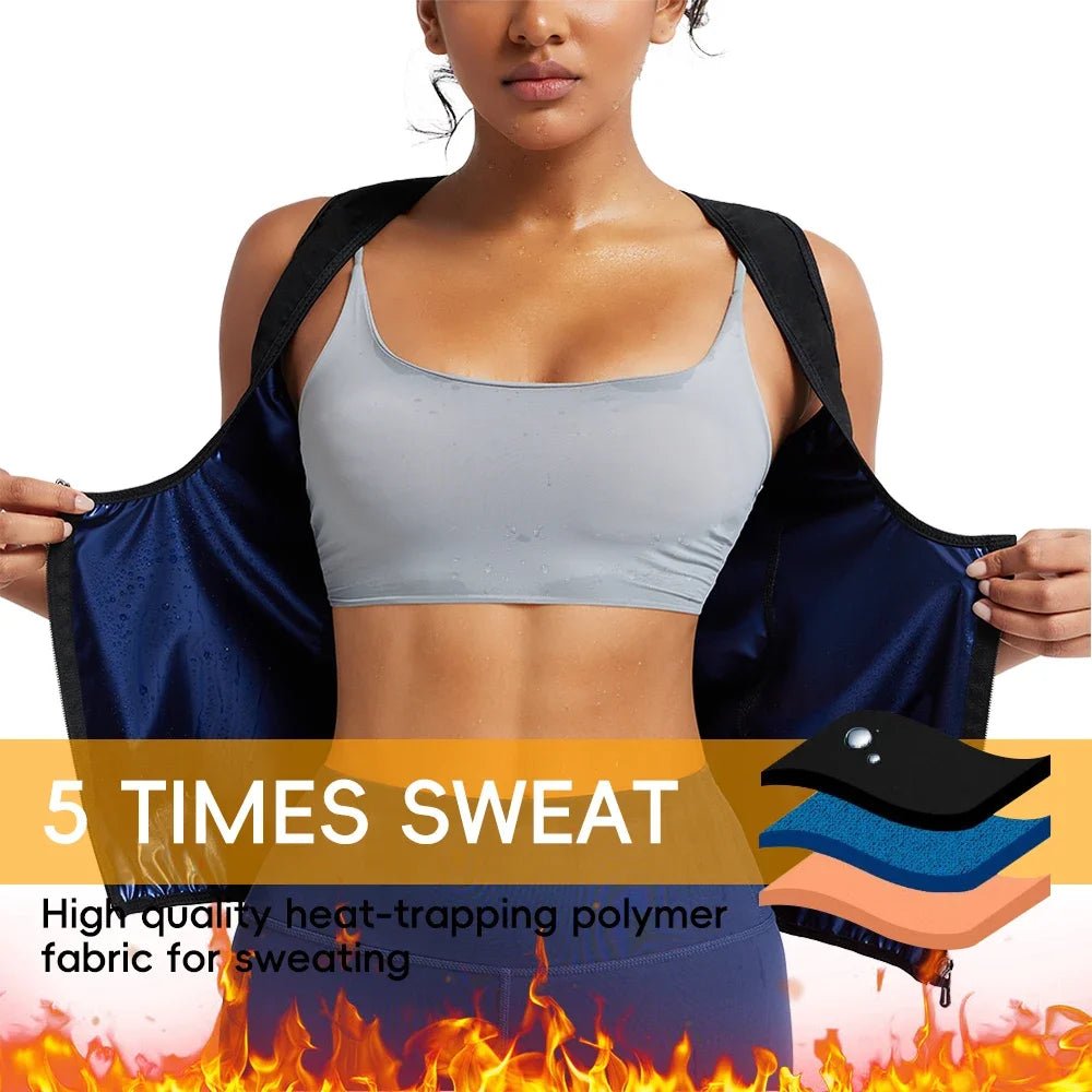 Sleeveless Sauna Suit with Zipper Women Waist Trainer Vest Sweat Tank Top Shaper Tummy Control Weight Loss Ladies Gym Clothing - WILKYs