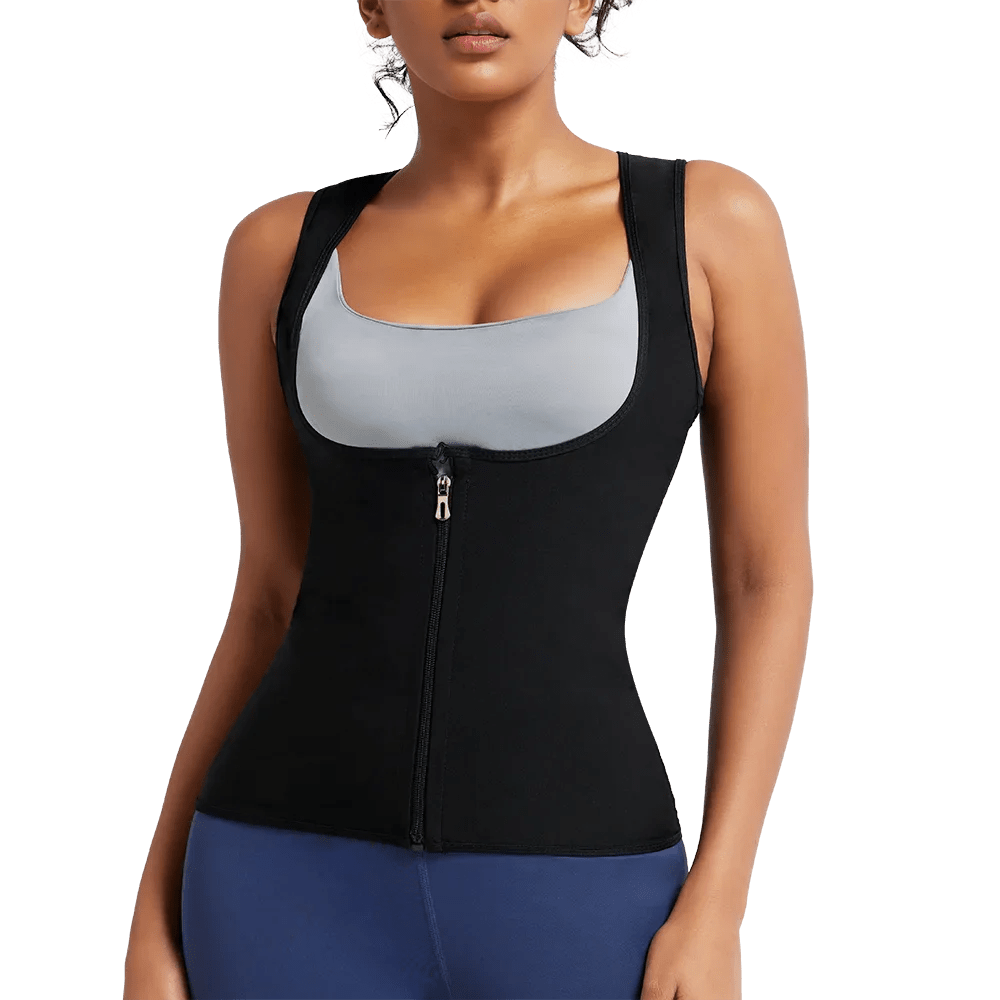Sleeveless Sauna Suit with Zipper Women Waist Trainer Vest Sweat Tank Top Shaper Tummy Control Weight Loss Ladies Gym Clothing - WILKYs