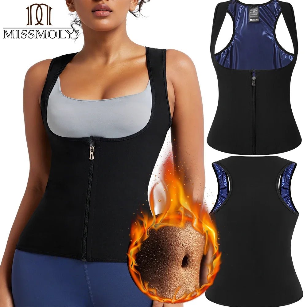 Sleeveless Sauna Suit with Zipper Women Waist Trainer Vest Sweat Tank Top Shaper Tummy Control Weight Loss Ladies Gym Clothing - WILKYs