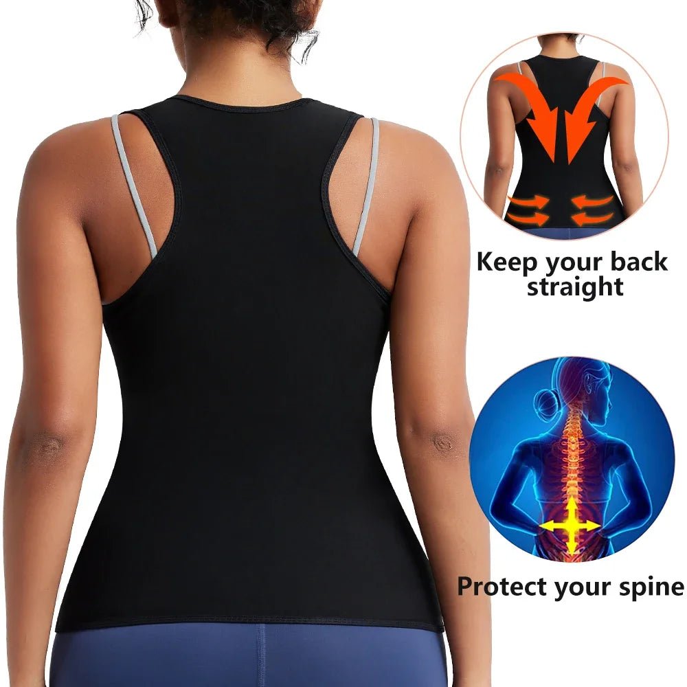 Sleeveless Sauna Suit with Zipper Women Waist Trainer Vest Sweat Tank Top Shaper Tummy Control Weight Loss Ladies Gym Clothing - WILKYs