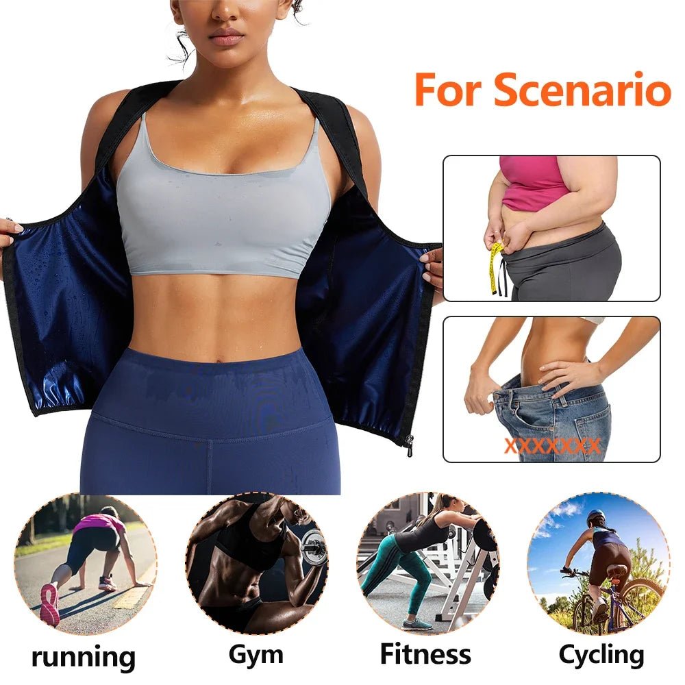 Sleeveless Sauna Suit with Zipper Women Waist Trainer Vest Sweat Tank Top Shaper Tummy Control Weight Loss Ladies Gym Clothing - WILKYs