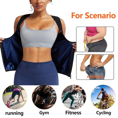 Sleeveless Sauna Suit with Zipper Women Waist Trainer Vest Sweat Tank Top Shaper Tummy Control Weight Loss Ladies Gym Clothing - WILKYs