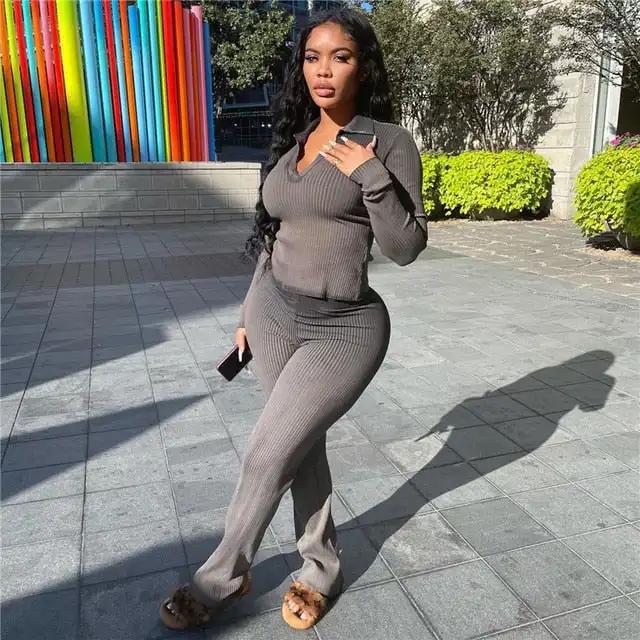 Solid Knit Ribbed Two Piece Set - WILKYs