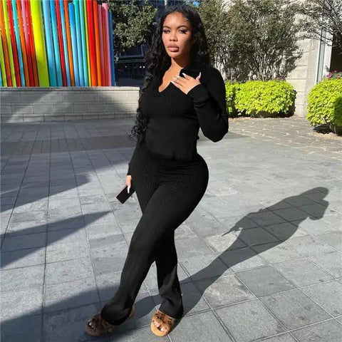 Solid Knit Ribbed Two Piece Set - WILKYs