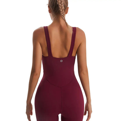 Square Collar Sleeveless Backless Yoga Jumpsuit For Women Fitness Shorts Leggings Tracksuit Stretch Slim Fashion Sports Bodysuit - WILKYs