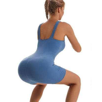 Square Collar Sleeveless Backless Yoga Jumpsuit For Women Fitness Shorts Leggings Tracksuit Stretch Slim Fashion Sports Bodysuit - WILKYs