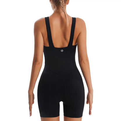Square Collar Sleeveless Backless Yoga Jumpsuit For Women Fitness Shorts Leggings Tracksuit Stretch Slim Fashion Sports Bodysuit - WILKYs