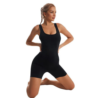 Square Collar Sleeveless Backless Yoga Jumpsuit For Women Fitness Shorts Leggings Tracksuit Stretch Slim Fashion Sports Bodysuit - WILKYs