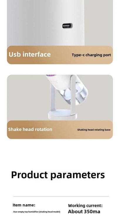 Star Projection Device Humidifier USB Ultrasonic Car Air Humidifier Household Hydrating Nebulizer - WILKYs