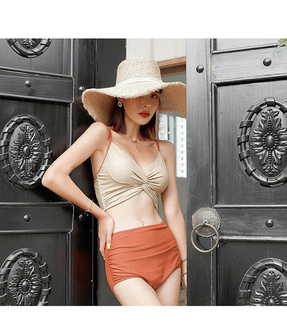 Swimsuit Female New New Two - Piece Suit Sexy Separates Bikini High Waist Cover Your Belly and Gather Your Breasts Hot Spring Swimwear - WILKYs