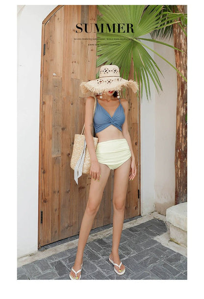 Swimsuit Female New New Two - Piece Suit Sexy Separates Bikini High Waist Cover Your Belly and Gather Your Breasts Hot Spring Swimwear - WILKYs