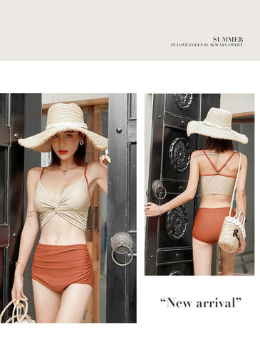 Swimsuit Female New New Two - Piece Suit Sexy Separates Bikini High Waist Cover Your Belly and Gather Your Breasts Hot Spring Swimwear - WILKYs