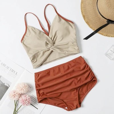 Swimsuit Female New New Two - Piece Suit Sexy Separates Bikini High Waist Cover Your Belly and Gather Your Breasts Hot Spring Swimwear - WILKYs