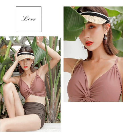 Swimsuit Female New New Two - Piece Suit Sexy Separates Bikini High Waist Cover Your Belly and Gather Your Breasts Hot Spring Swimwear - WILKYs