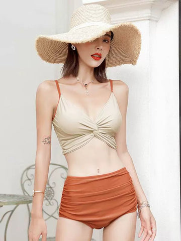 Swimsuit Female New New Two - Piece Suit Sexy Separates Bikini High Waist Cover Your Belly and Gather Your Breasts Hot Spring Swimwear - WILKYs