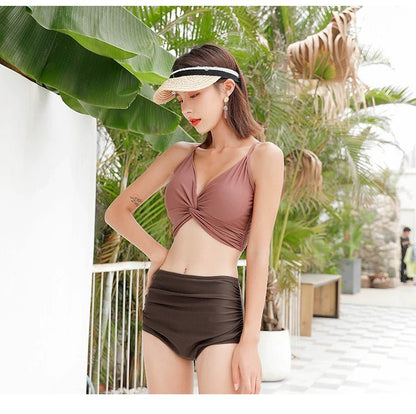 Swimsuit Female New New Two - Piece Suit Sexy Separates Bikini High Waist Cover Your Belly and Gather Your Breasts Hot Spring Swimwear - WILKYs