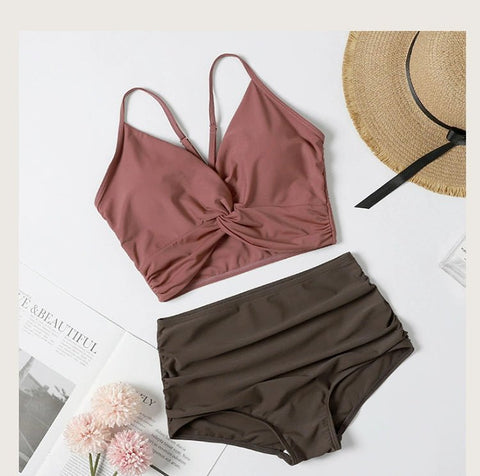 Swimsuit Female New New Two - Piece Suit Sexy Separates Bikini High Waist Cover Your Belly and Gather Your Breasts Hot Spring Swimwear - WILKYs