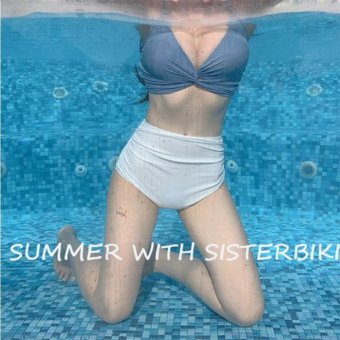 Swimsuit Female South Korea Ins Style Hot Springs Conservative Split Sexy Bikini High Waist Triangle Slimming Tummy Hiding Swimming Suit - WILKYs