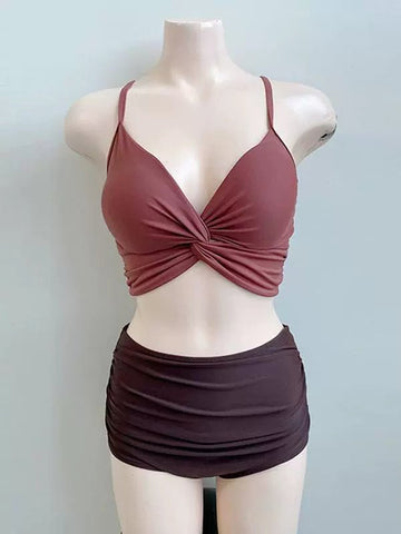 Swimsuit Female South Korea Ins Style Hot Springs Conservative Split Sexy Bikini High Waist Triangle Slimming Tummy Hiding Swimming Suit - WILKYs