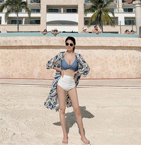 Swimsuit Female South Korea Ins Style Hot Springs Conservative Split Sexy Bikini High Waist Triangle Slimming Tummy Hiding Swimming Suit - WILKYs