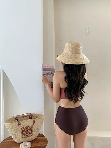 Swimsuit Female South Korea Ins Style Hot Springs Conservative Split Sexy Bikini High Waist Triangle Slimming Tummy Hiding Swimming Suit - WILKYs