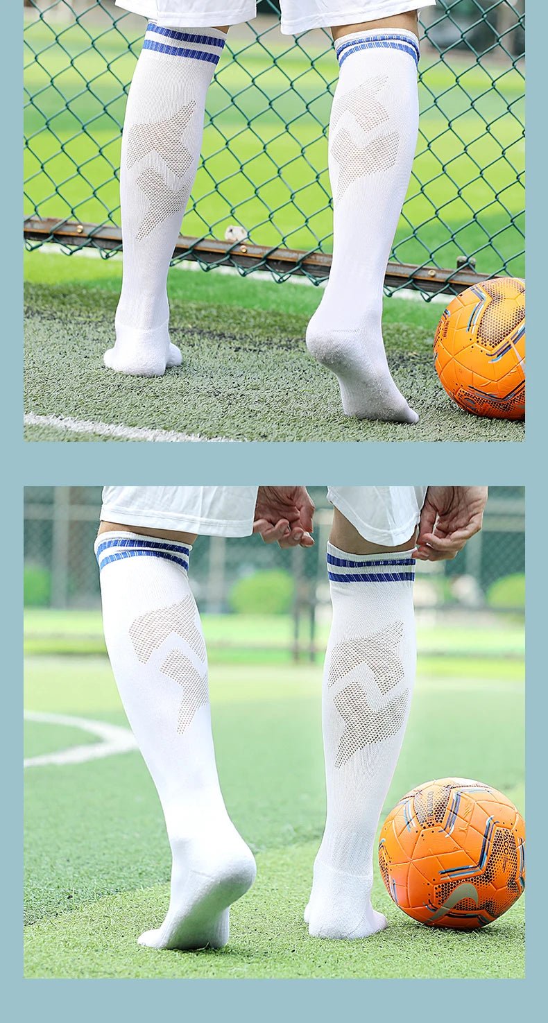 Thickened Anti - Slip Professional Soccer Football Socks for Men Long Sleeve Kids Over Knee Student Striped Sports - WILKYs