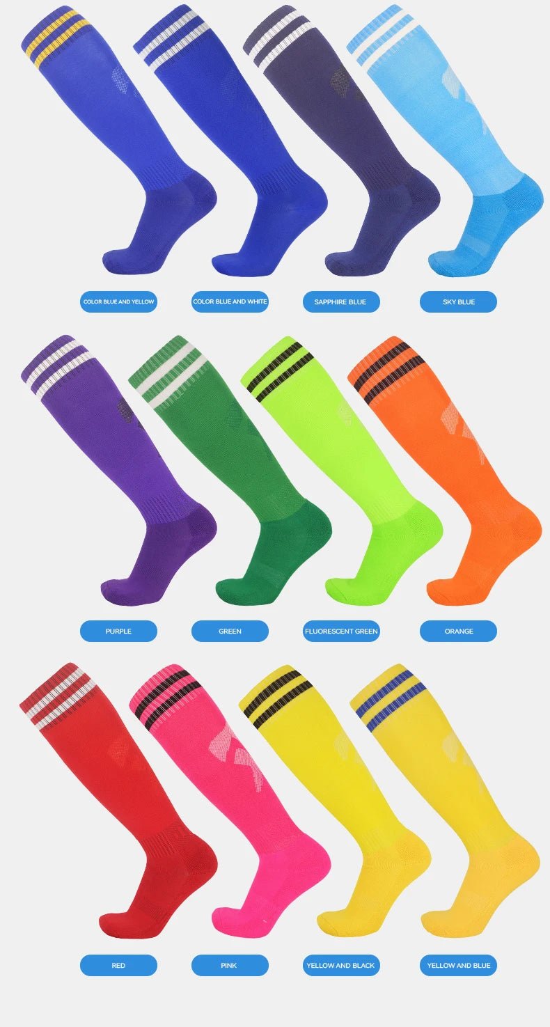 Thickened Anti - Slip Professional Soccer Football Socks for Men Long Sleeve Kids Over Knee Student Striped Sports - WILKYs