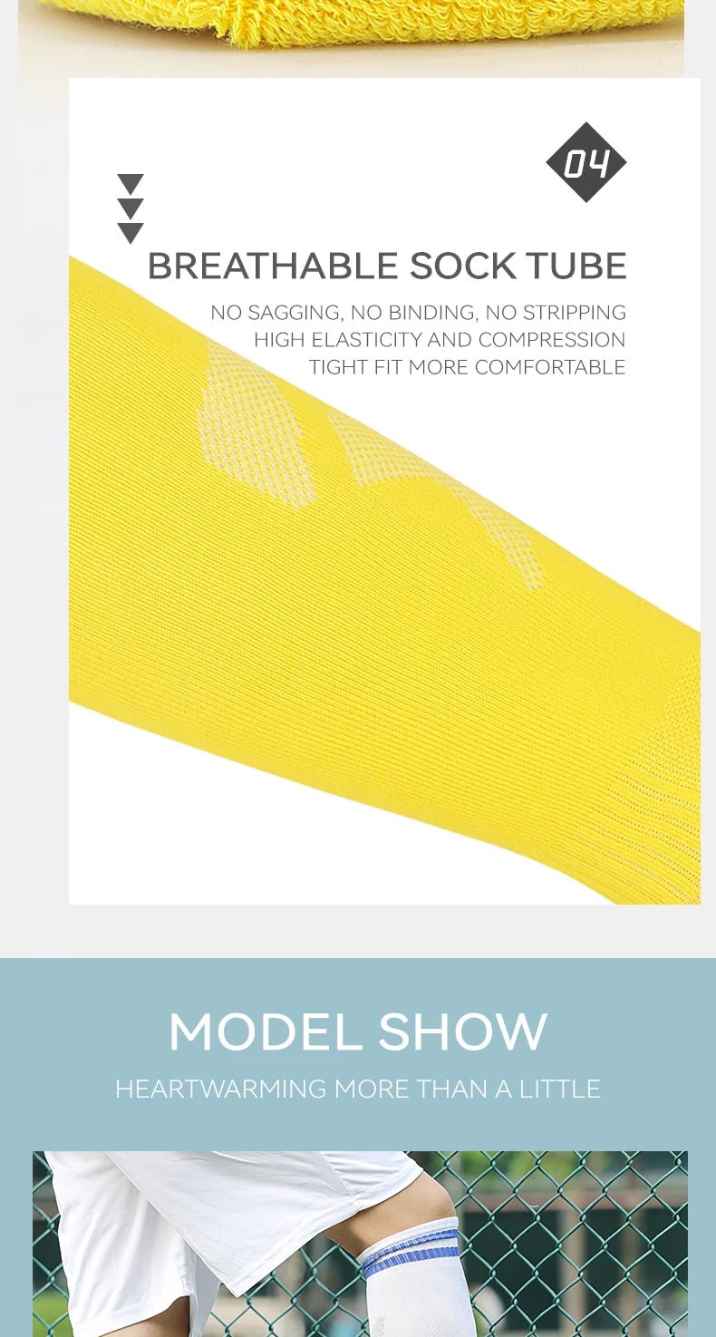 Thickened Anti - Slip Professional Soccer Football Socks for Men Long Sleeve Kids Over Knee Student Striped Sports - WILKYs