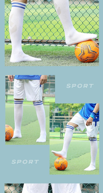 Thickened Anti - Slip Professional Soccer Football Socks for Men Long Sleeve Kids Over Knee Student Striped Sports - WILKYs