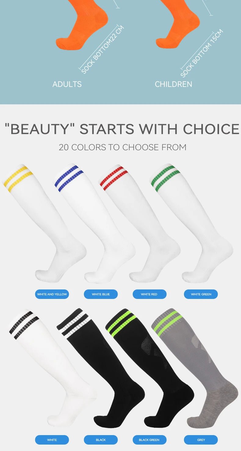 Thickened Anti - Slip Professional Soccer Football Socks for Men Long Sleeve Kids Over Knee Student Striped Sports - WILKYs