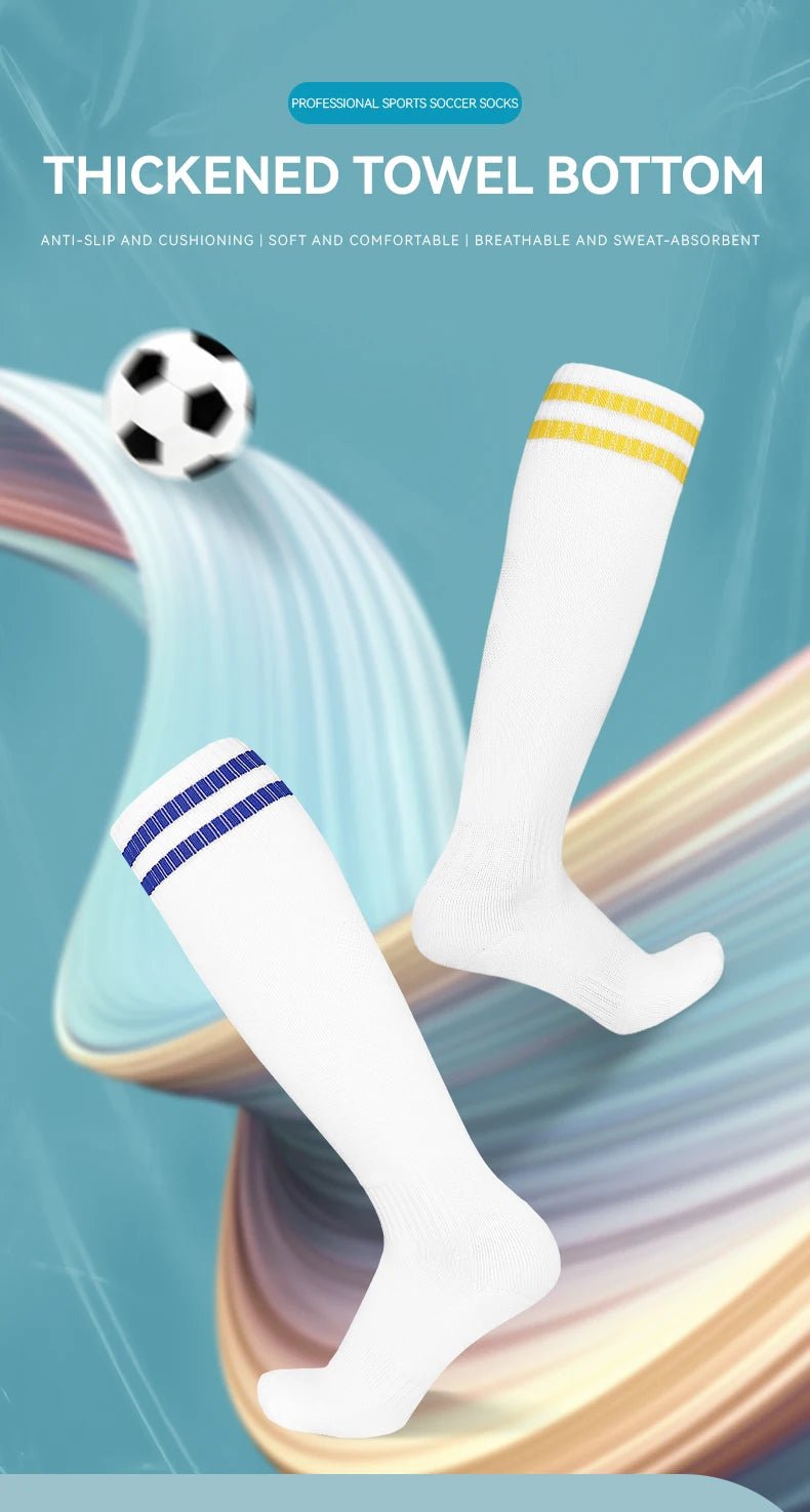 Thickened Anti - Slip Professional Soccer Football Socks for Men Long Sleeve Kids Over Knee Student Striped Sports - WILKYs