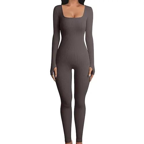 Tracksuits Women's Yoga Sports Fitness Jumpsuit Workout Long Sleeve Square Collar sweatsuit - WILKYs