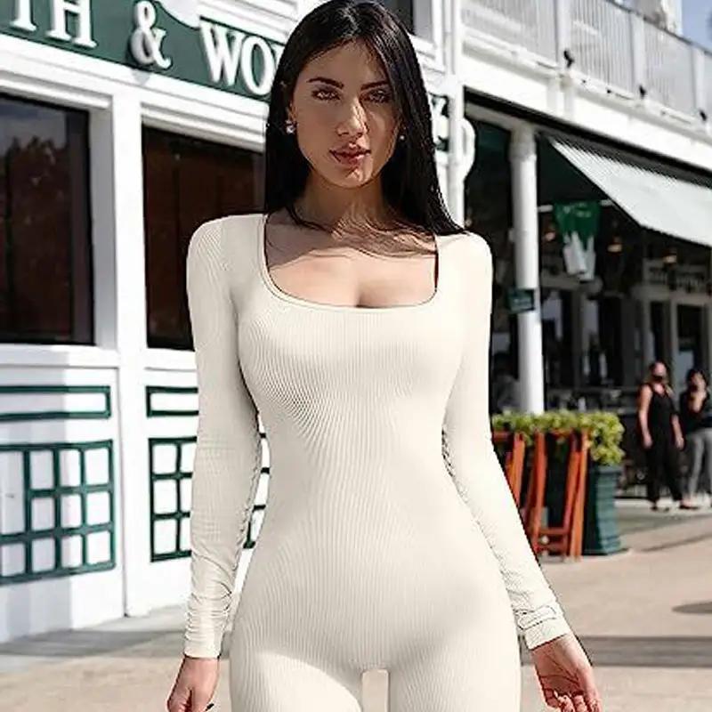 Tracksuits Women's Yoga Sports Fitness Jumpsuit Workout Long Sleeve Square Collar sweatsuit - WILKYs