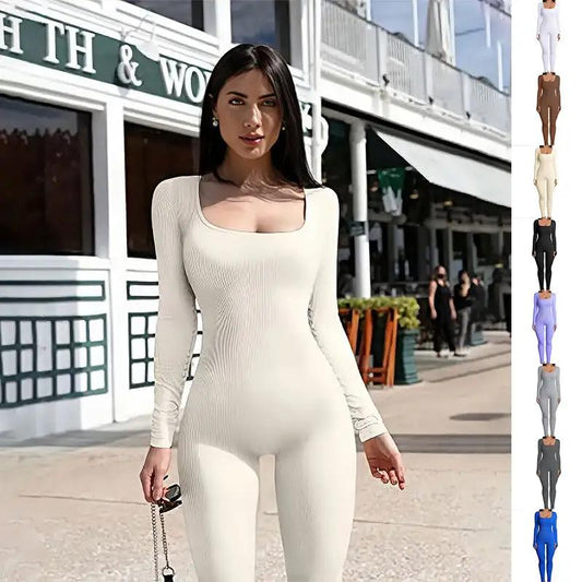 Tracksuits Women's Yoga Sports Fitness Jumpsuit Workout Long Sleeve Square Collar sweatsuit - WILKYs