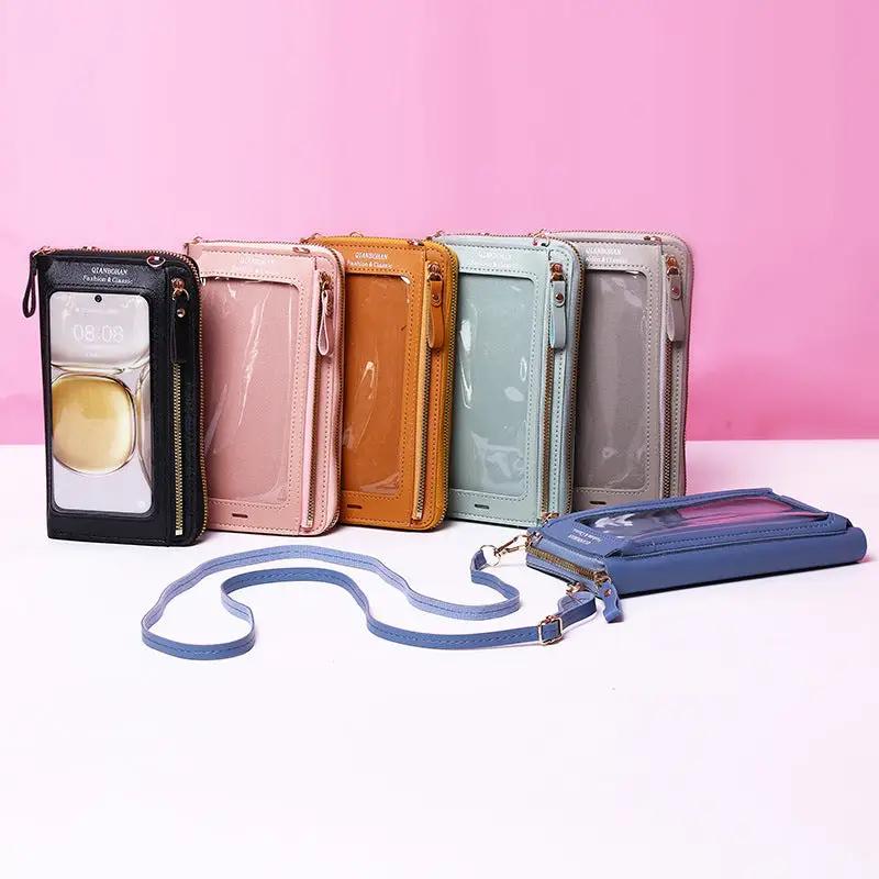 Transparent Touch Screen Mobile Phone Crossbody Bags Women Anti - theft Multifunctional Long Wallet ZIpper Shoulder Bag - WILKYs