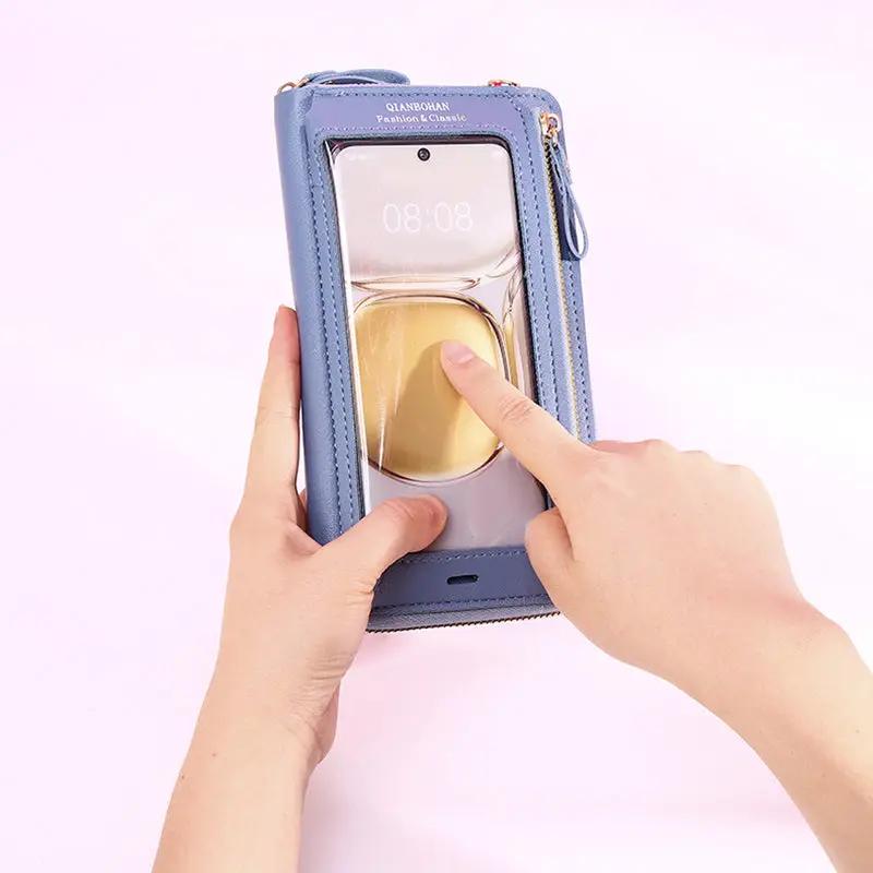 Transparent Touch Screen Mobile Phone Crossbody Bags Women Anti - theft Multifunctional Long Wallet ZIpper Shoulder Bag - WILKYs
