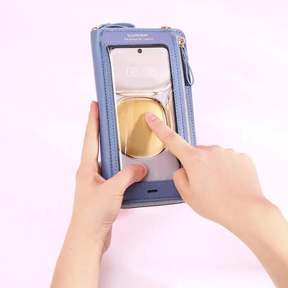 Transparent Touch Screen Mobile Phone Crossbody Bags Women Anti - theft Multifunctional Long Wallet ZIpper Shoulder Bag - WILKYs