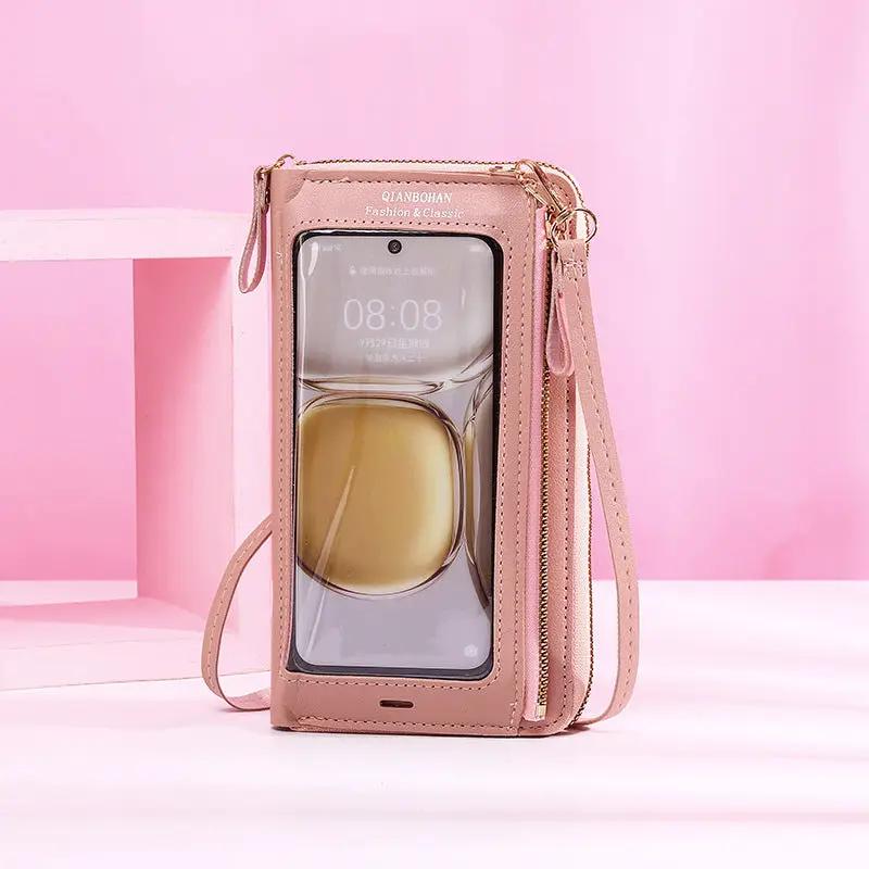 Transparent Touch Screen Mobile Phone Crossbody Bags Women Anti - theft Multifunctional Long Wallet ZIpper Shoulder Bag - WILKYs