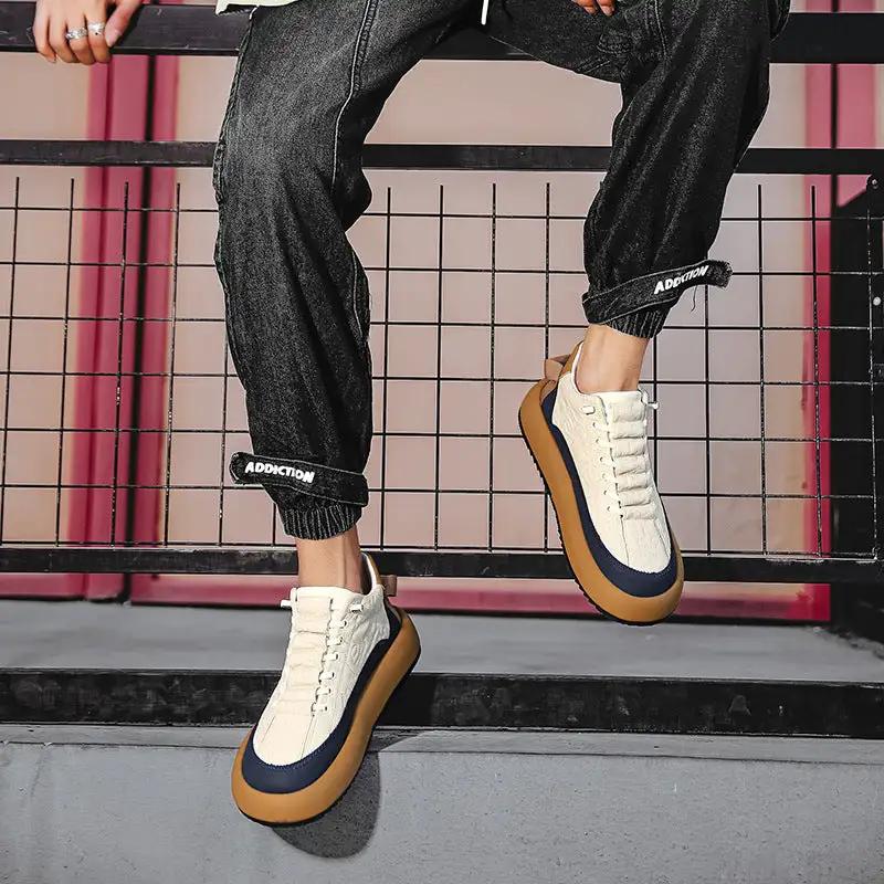 Trendy Color - blocked Sports Shoes Casual Lace Up Sneakers For Men Fashion Comfortable Versatile Thick - soled Walking Running Shoes - WILKYs