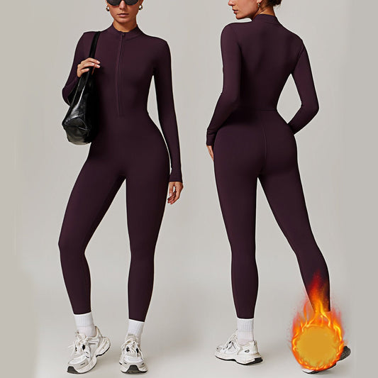 Warm Zipper Long - sleeved Jumpsuit Yoga Fitness Sports Pants Breathable Bodysuit Women's Clothing - WILKYs
