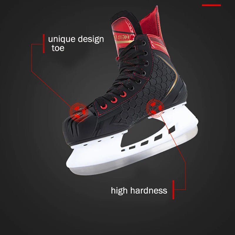 Winter Professional Ice Hockey Skating Shoes EU28 - 45 PU Thermal Thicken Hive Skake Shoes with Ice Blade for Adult Kids Beginner - WILKYs