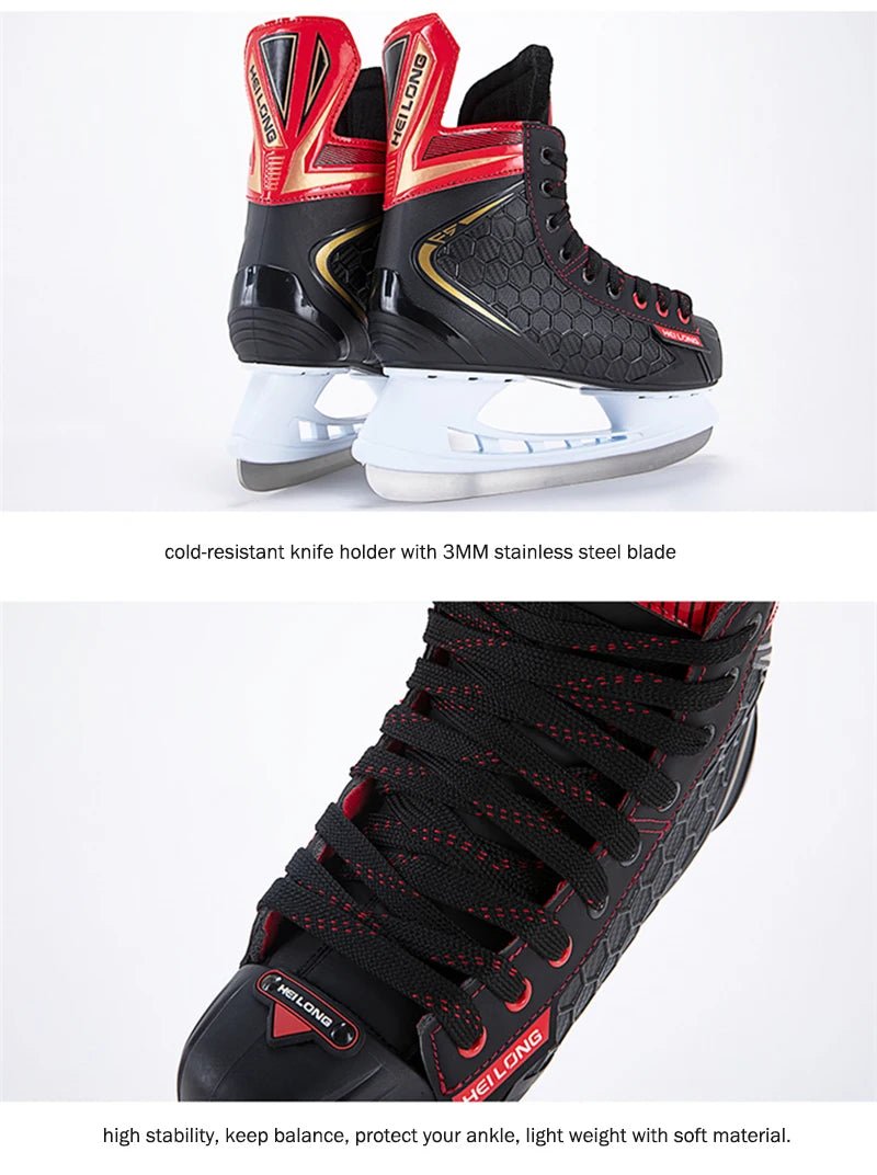 Winter Professional Ice Hockey Skating Shoes EU28 - 45 PU Thermal Thicken Hive Skake Shoes with Ice Blade for Adult Kids Beginner - WILKYs