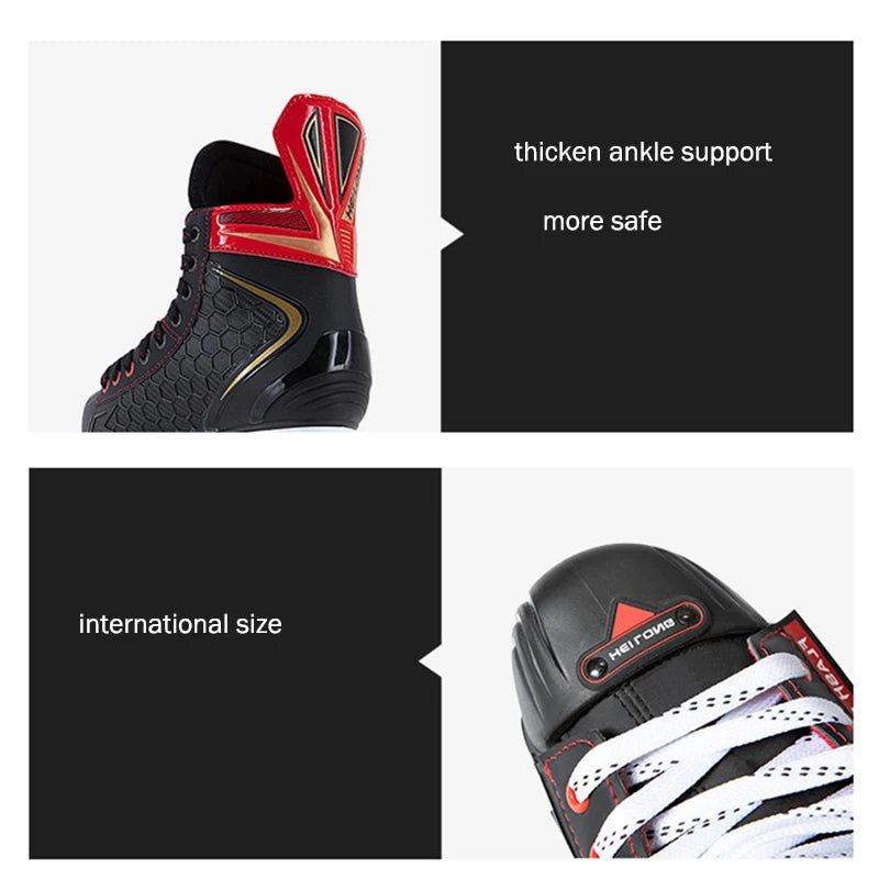 Winter Professional Ice Hockey Skating Shoes EU28 - 45 PU Thermal Thicken Hive Skake Shoes with Ice Blade for Adult Kids Beginner - WILKYs