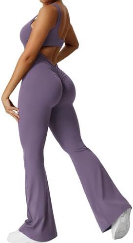 Women Sleeveless Flare Jumpsuits Fitness Yoga Long Pants - WILKYs